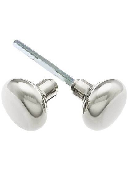 Pair of Round Brass Door Knobs in Polished Nickel.